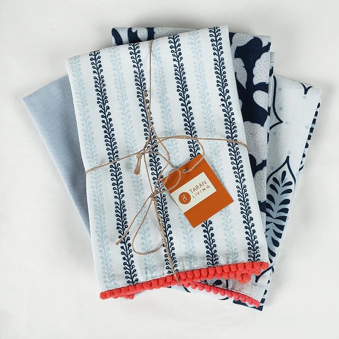 TARAN LIVING Dish Towels for Kitchen Tea Towels for Gifting Bar Towels for Kitchen Towels Hand Printed Dish Cloths - 18"x28"- Blue, Pack of 4 by TARANLIVING