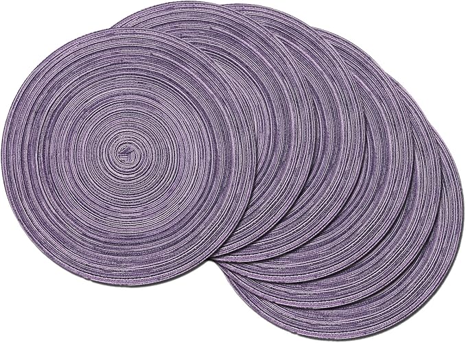 SHACOS Round Braided Placemats Set of 6 Round Placemats Cotton Blend Fabric Table Mats for Wedding Party (Light Purple, 6) by SHACOS