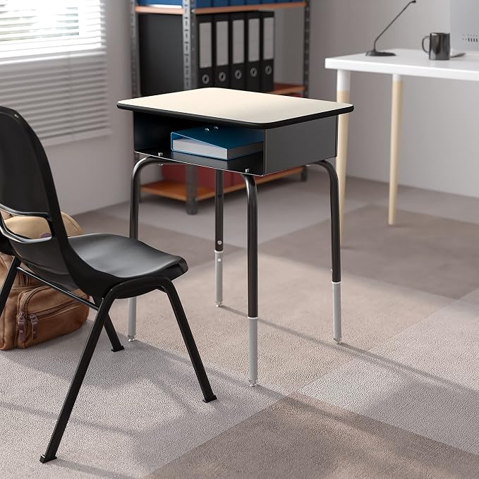Flash Furniture Billie Student Desk - Gray Open Front Metal School Desk - 24"W x 18"D Adjustable Height, Durable Desk for School or Remote Learning, Set of 5 - Image 2