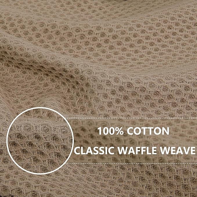 Homaxy 100% Cotton Waffle Weave Kitchen Dish Towels 12-Pack, Tan | 13 x 28 Inches, Ultra Soft Absorbent Dish Towels, Quick Drying Cleaning Towels - Image 2