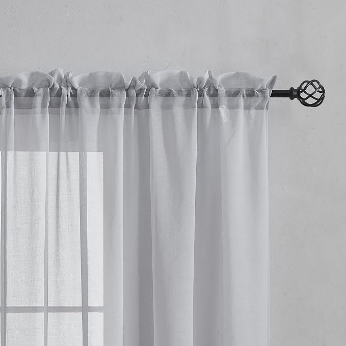 Home Brilliant Light Gray Curtains Window Treatment for Bedroom Semitransparent Panels Set of 2 Drapes for Living Room, 54 x 84 inch Length - Image 5