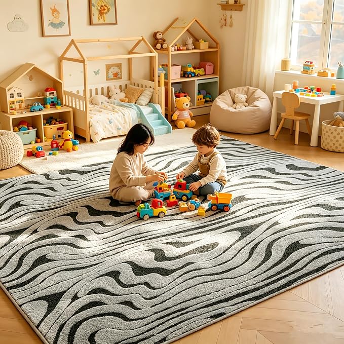 Washable Area Rug 4'x6' for Kids Room Living Room Bedroom, Zebra | Soft Cozy Fluffy Mid Pile Machine Washable Non Slip Modern Jacquard Boho Accent Area Carpet for Nursery Kids Room Hotel by Ukeler