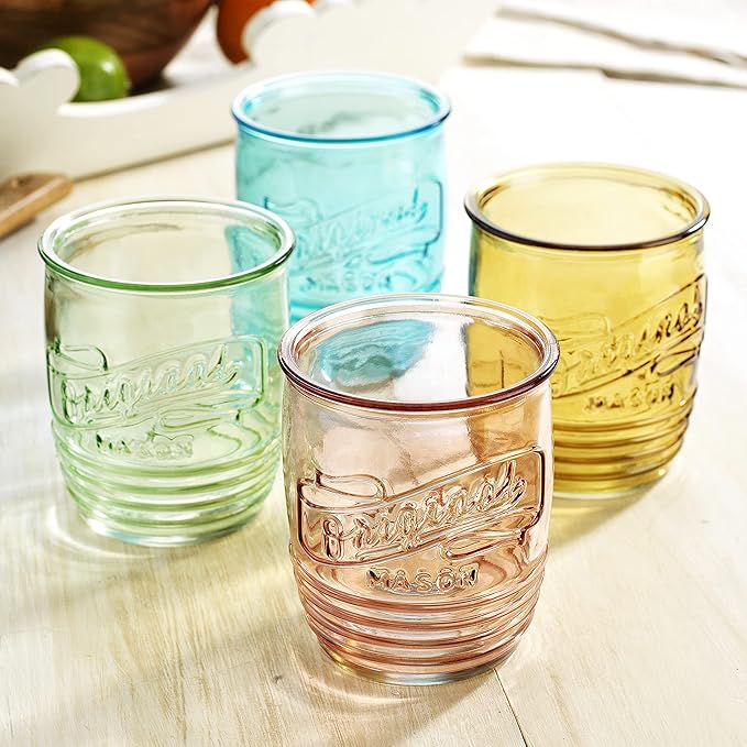 Glaver's Set Of 4 Original Mason Collins Glasses Assorted Colored Drinking Glasses For Juice Smoothies Cocktails Fine Beverage Glass Cups HAND WASH(Original Mason Whiskey Colored 13 OZ.) - Image 6