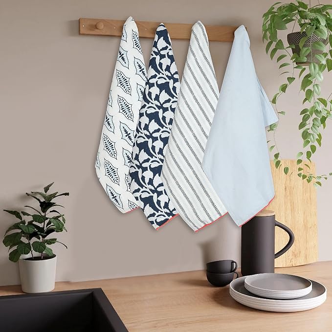 TARAN LIVING Dish Towels for Kitchen Tea Towels for Gifting Bar Towels for Kitchen Towels Hand Printed Dish Cloths - 18"x28"- Blue, Pack of 4 - Image 2