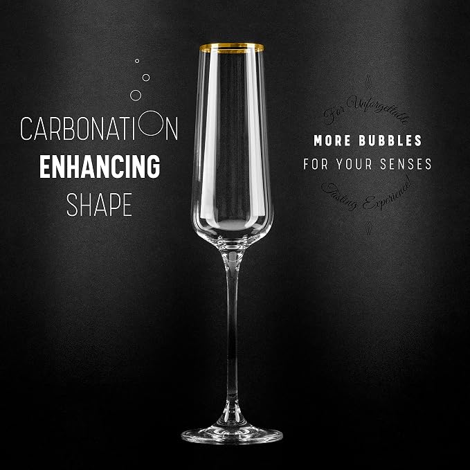 Gold Rim Champagne Gift Glasses | Set of 2 | Crystal Square Toasting Flutes for Bride and Groom, Wedding, Anniversary, Birthday | Elegant Long Stemmed Glassware for Sparkling Wine, Prosecco - Image 2
