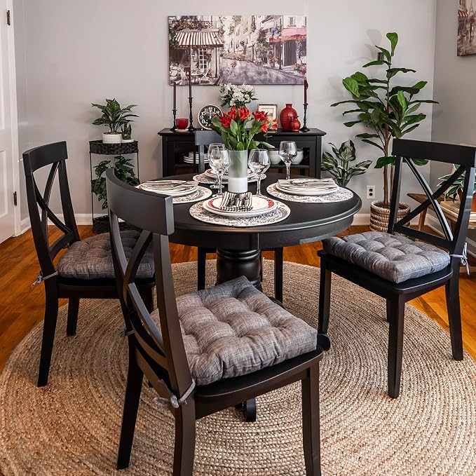 Barnett Home Decor Hayden Grey Dining Chair Pad with Ties - Size Small - Reversible, Latex Foam Fill Cushion, Machine Washable, Linen Look (Pewter) - Image 7