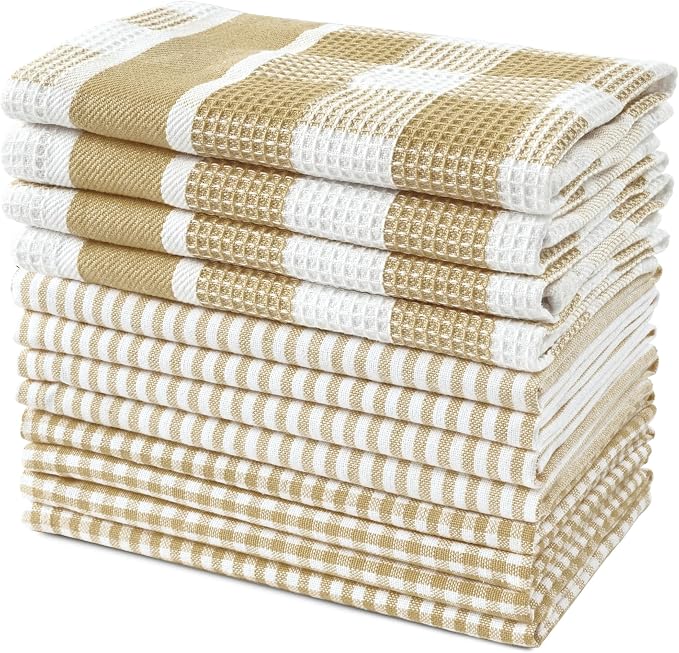 LANE LINEN 100% Cotton Kitchen Dish Cloths, Ultra Soft Absorbent Quick Drying Dish Towels, Multiweave Wash Cloths Dish Towel Sets, 12x12 Inches, 12 Pack - Beige by LaneLinen