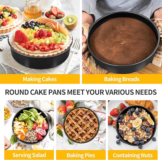 P&P CHEF 6 Inch Cake Pan Set, Non-stick Baking Pans for Cake, 2Pcs | Round Cake Baking Tins for Tier Smash Cakes, Bread, Non-Toxic & Solid, Stainless Steel Core & Leak-Proof, Black - Image 6
