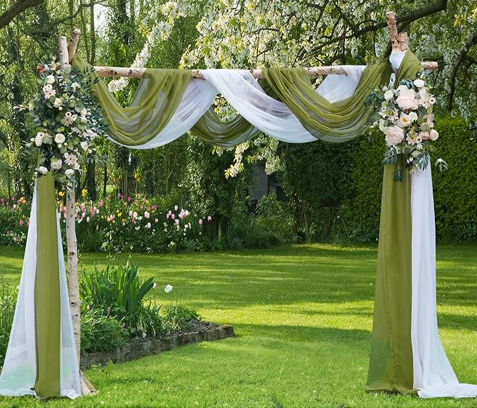 Warm Home Designs 55 x 288 Sage Green Sheer Window Scarf. AM Sage 288" | Extra Long Window Scarves Valances are Great As Wedding Arch Draping Fabric, Bed Canopy Or for Decorative Project. - Image 4