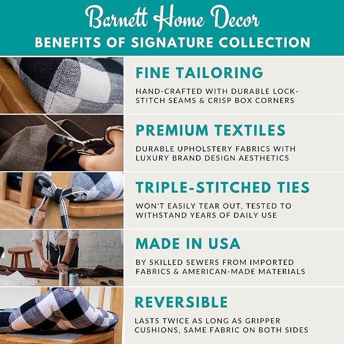 Barnett Home Decor Dining Chair Pad with Ties - Buffalo Check Black & Ivory Size Medium 16.5 x 18 - Latex Foam Filled Cushion, Reversible, Made in USA (Black & White, Medium)… - Image 4