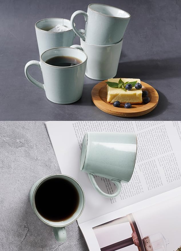 famiware Coffee Mug Set of 4, Annecy 14 oz Ceramic Reusable Cups Set with Handle, Microwavable and Dishwasherable Stoneware Drinkware Set for Tea, Milk, Water, Grey-blue - Image 4