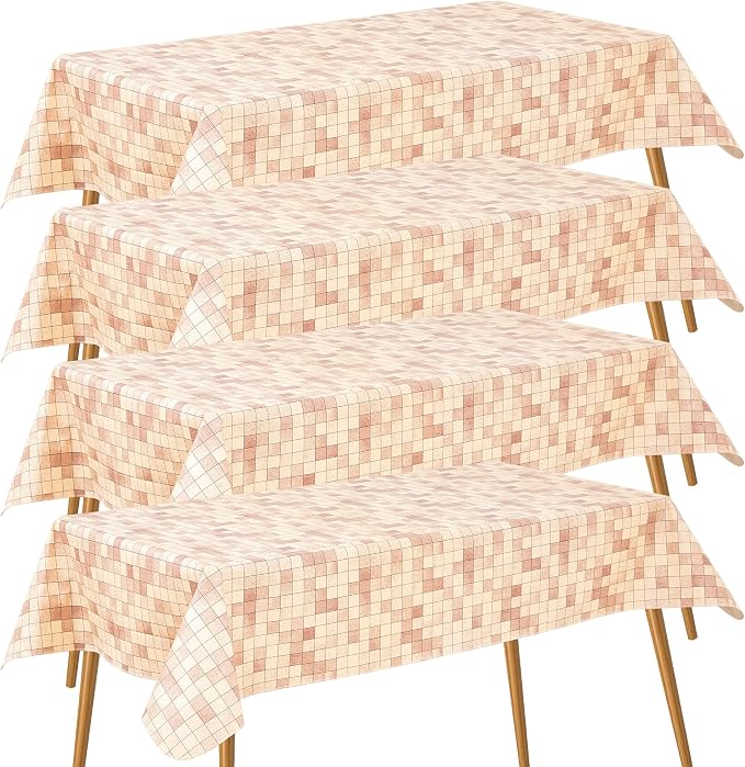 FIFTY FEET 84X60 Inch Rectangle Tablecloth, Vinyl Tablecloth with Flannel Backing Waterproof Table Cloth, Spill Proof Picnic Table Cover for Outdoor/Indoor/Camping/Dining(Brown Plaid) - 4 Packs by FIFTYFEET