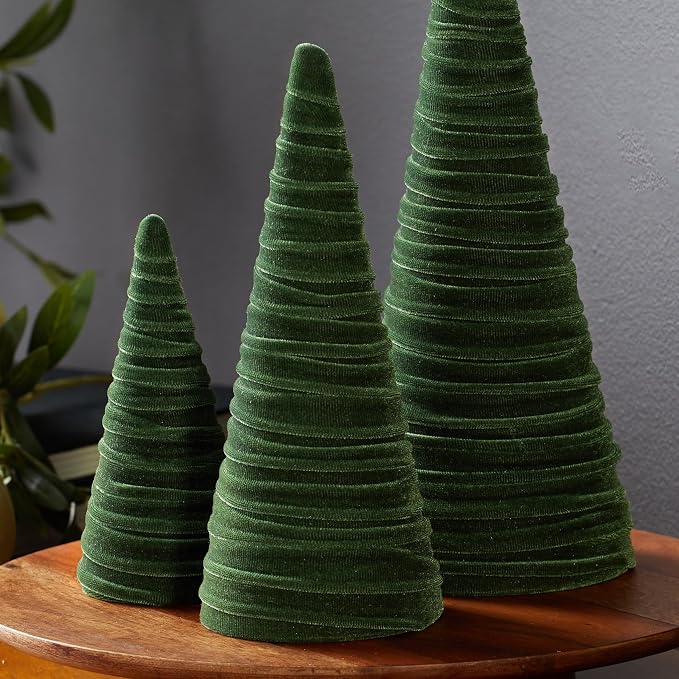 Your Heart's Content Olive Green Velvet Trees Set of 3, Woodland Nursery Bookshelf, Modern Valentine Tabletop, Holiday Dining Table, Elegant Mantel Décor, Handcrafted Gift for (Olive) - Image 3