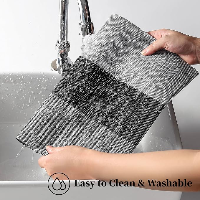 Leetaltree Grey with White Striped Placemats Set of 12 - Heat Resistant Non-Slip Place mats for Dining Table, Washable Durable PVC Vinyl Woven Table Mats（Grey Stripe, 12） - Image 4