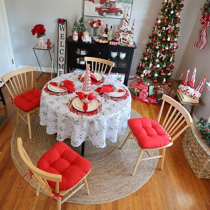 Barnett Home Decor Extra-Thick Dining Chair Pad with Ties - Solid Color Cotton Duck - Reversible, Latex Fill, Tufted Cushion - Flame Red - Image 4