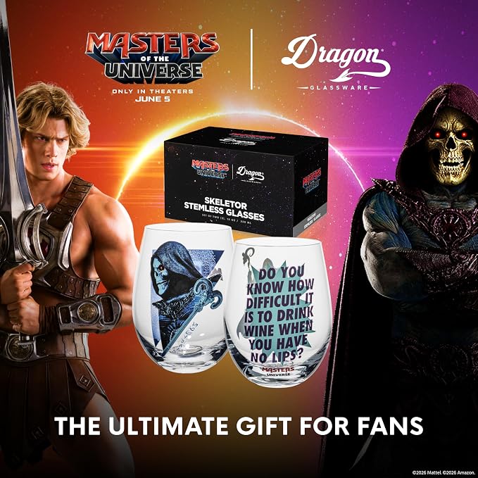 Dragon Glassware x Masters of the Universe Skeletor Wine Glasses, 18 oz | Stemless Wine Glasses Set of 2; MOTU Wine Glass Tumblers; Official Masters of the Universe 2026 Movie Merch - Image 6