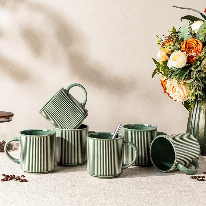 GBhome Coffee Mugs Set of 6，12 oz Coffee Cups with Handle | Cups for Latte, Tea, Cocoa & Milk, Ideal for Daily Use & Gifts, Microwave & Dishwasher Safe, Dark Green by GBhome