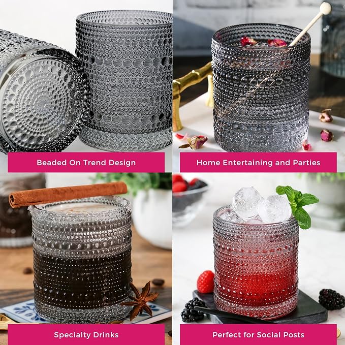 Kate Aspen Hobnail Beaded Drinking Glasses Vintage Glassware Set | Cocktail Glass Set, Juice Glass, Water Cups | Makes A Great Hostess Gift, Gift for Newlyweds (Smoke Grey) - Image 5