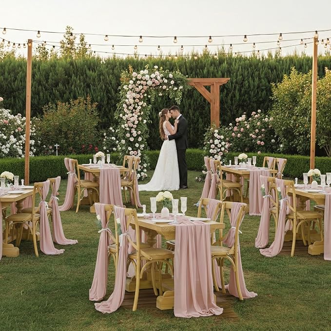 Pack of 25 | Dusty Pink | 14ft Chiffon Table Runner 29x170 Inches Long Romantic Rustic Sheer Gauze Runner for Wedding Bridal Shower Birthday Banquets Engagement Spring Easter Boho Decorations - Image 2