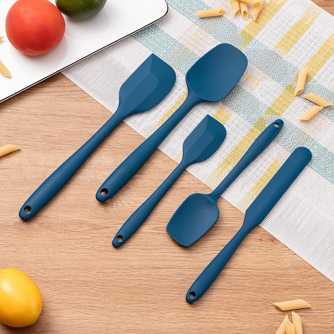 Silicone Spatula Set,5 Piece Food Grade Rubber Spatulas,Navy Blue | Spatulas Silicone Heat Resistant for Baking,Cooking,and Mixing High Heat Resistant Non Stick Dishwasher Safe BPA-Free - Image 7