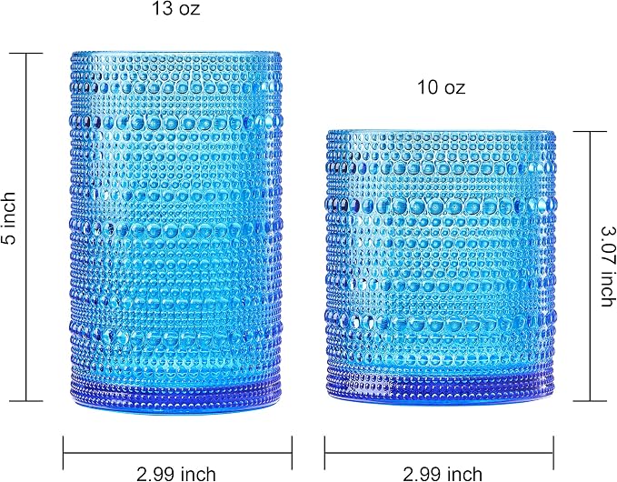Khen Plastic Hobnail Drinking Glasses Set of 12 Bright Tones Cups 6x 10oz Lowball & 6x 1oz Highball Acrylic Beaded Design, BPA-Free, Dishwasher Safe Indoor/Outdoor Drinkware Water, Juice, Cocktails - Image 4
