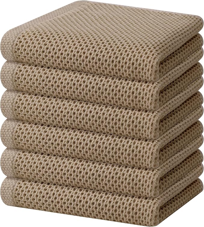 Homaxy 100% Cotton Waffle Weave Kitchen Dish Towels 6-Pack, Tan | 13 x 28 Inches, Ultra Soft Absorbent Dish Towels, Quick Drying Cleaning Towels by Homaxy