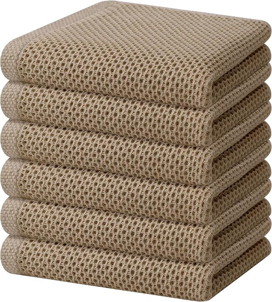 Homaxy 100% Cotton Waffle Weave Kitchen Dish Towels 6-Pack, Tan | 13 x 28 Inches, Ultra Soft Absorbent Dish Towels, Quick Drying Cleaning Towels by Homaxy