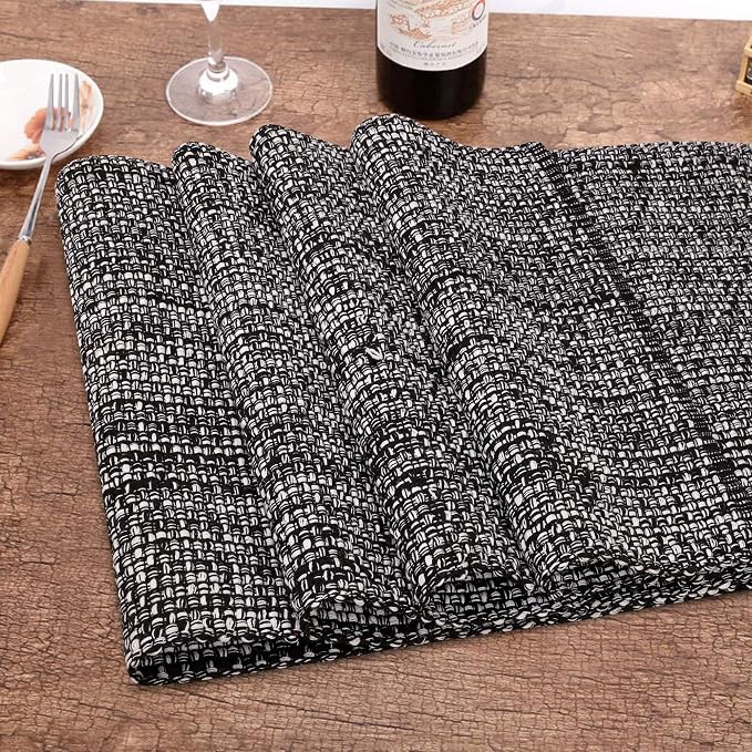 Urban Villa Two Tone Placemat Cotton Tablemat 14x20 (Set of 6) Black White - Image 3