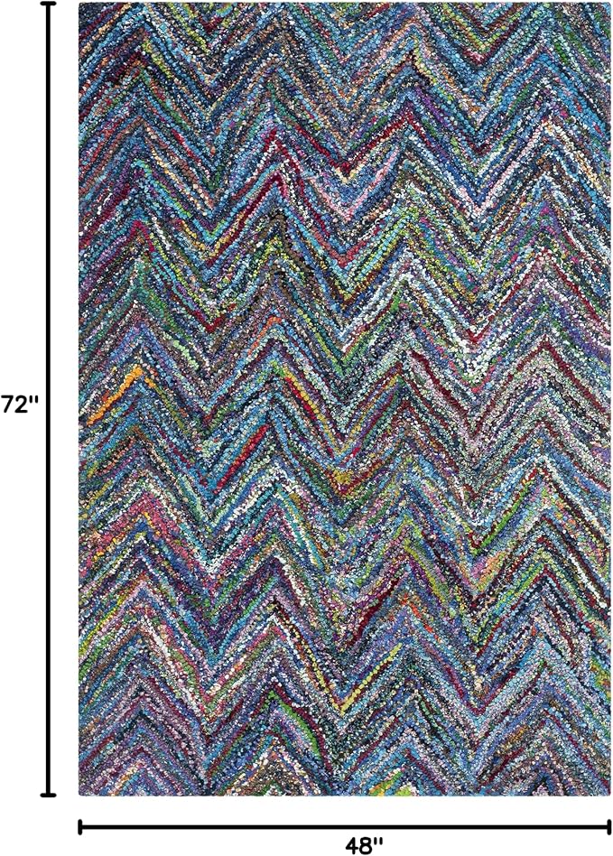 SAFAVIEH Nantucket Collection Accent Rug - 4' x 6', Blue & Multi, Handmade Modern Abstract Chevron Cotton, Ideal for High Traffic Areas in Entryway, Living Room, Bedroom (NAN141C) - Image 2