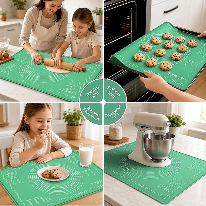Extra Large Food Grade Platinum Silicone Pastry Mat 24 x 16, Non-Slip Non-Stick Baking Mat for Rolling Dough with 5mm Raised Edge, Measurements & Baking Guide for Bread, Pizza, Pie & Sourdough - Image 5