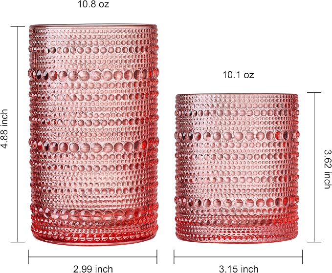 Hobnail Beaded Highball Drinking Tumbler Glasses | Set of 10 | Color, Vintage Bubble Design Whiskey Glassware, Old-Fashioned, Embossed Design, Water, Wine, Cocktail Embossed Heavy Glass, Rocks Glass - Image 7