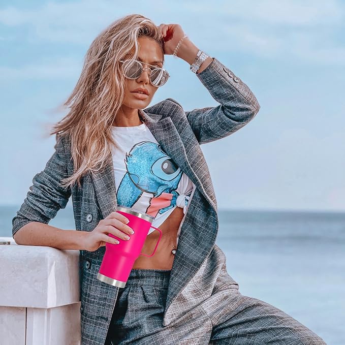 20 oz Tumbler with Handle and Lid Insulated Travel Coffee Mug Hot Pink 1P | Stainless Steel Tumbler, coffee tumbler with handle,Spill Proof Double Wall Vacuum Tumbler Cup Keep Drink Hot & Cold - Image 2