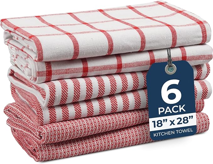 LANE LINEN 100% Cotton Kitchen Towels Set, 6-Pack – Premium, Absorbent, Quick-Drying Dish Towels, Tea Towels, 18" x 28" - Red by LaneLinen