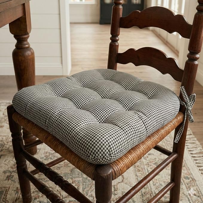 Barnett Home Decor Chair Cushions for Dining Chairs - 15x17 Kitchen Chair Cushions - Machine Washable, 100% Cotton, Made in USA - Latex Foam Comfort Chair Pads - Madrid Black Gingham Small Pack of 4 - Image 2