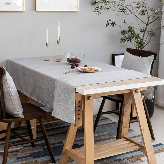 Home Brilliant Square Tablecloth Grey Solid Farmhouse Checker Table Covers for Party Kitchen Indoor Outdoor Table Clothes for Dining Table, 52 x 52 inch, Light Gray - Image 2