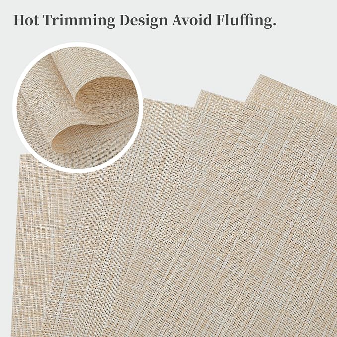 Leetaltree Beige Placemats Set of 4 - Heat-Resistant, Non-Slip Table Mats, Washable Woven Vinyl for Indoor & Outdoor Dining - Image 3