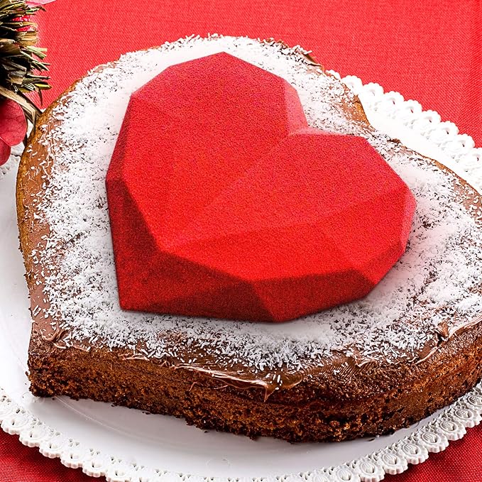 2 Pieces Valentine‘s Day Diamond Heart Mousse Cake Mold and 8 Cup Diamond Chocolate Silicone Dessert Mould Heart Geometric Baking Mold Non-stick Mould for Mousse, Chocolate, Browni (White) - Image 3