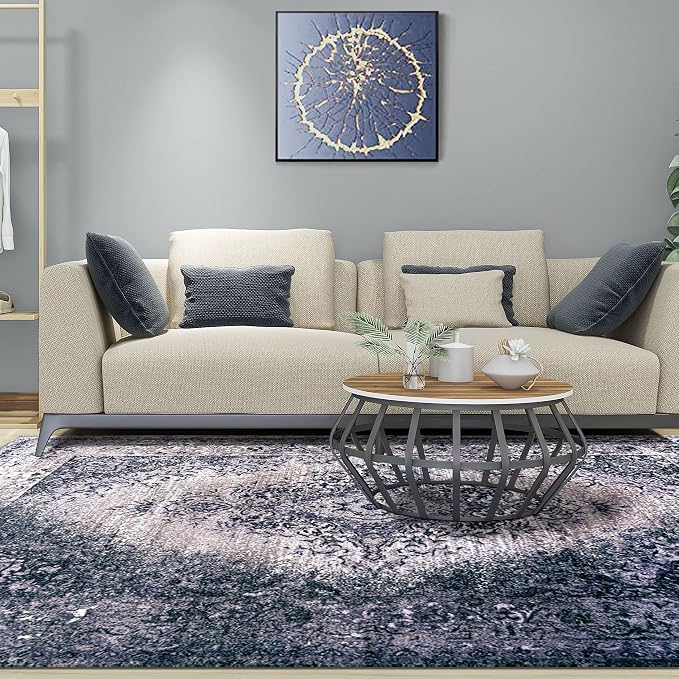 Superior Indoor Large Area Rug, Washable Rugs for Bedroom. Living Space, Dining Room, Kitchen, Office, Entryway, Plush Throw, Modern Oriental Decor, Non-Slip Back, Eldwin Collection, 9' x 12', Grey by SUPERIOR