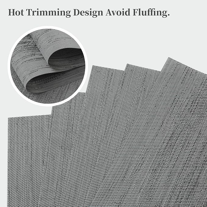 Leetaltree Grey Placemats, Heat Resistant Non-Slip Place mats for Dining Table, Washable Durable PVC Vinyl Woven Table Mats (Set of 6) - Image 4