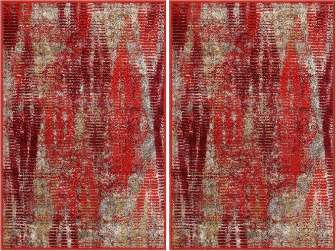Superior Modern Indoor Area Rug, Washable, Non-Skid Foam Backing, Floor Decor for Living Room, Bedroom, Entry, Mudroom, Washable Rugs, Abstract Brushstroke, Brayton Collection, 2' x 3', Orange by SUPERIOR