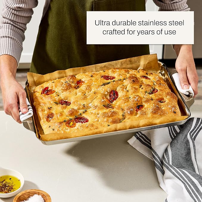 All-Clad Stainless Steel Jelly Roll Baking Pan 10" x 15" - Tri-ply Bonded for Consistent Baking- (Roast, Bake Cookies, Brownies and More) Professional Stainless Steel Bakeware - Image 5