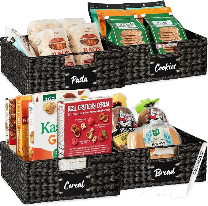 Best Choice Products Set of 4 13x12in Water Hyacinth Pantry Baskets, Woven Organizers w/Chalkboard Label, Chalk Marker - Black by Unknown