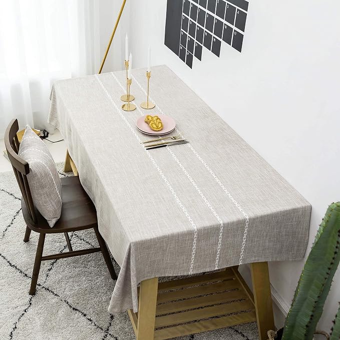 Home Brilliant Dining Table Cloth Linen Tablecloth Rectangular Table Cloths for Rectangle Tables 6 Foot for Kitchen Dinning Striped Tabletop Decoration (52 x 72 Inch, Light Linen) - Image 3