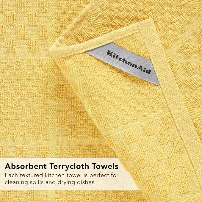 KITCHENAID Quilted Cotton Terry Cloth Oven Mitt, Pot Holder, Kitchen Towel 4-Pack Set, Heat Resistant, Silicone Grip, 16"x26", 7"x13" & 7"x10", Butter Yellow - Image 11