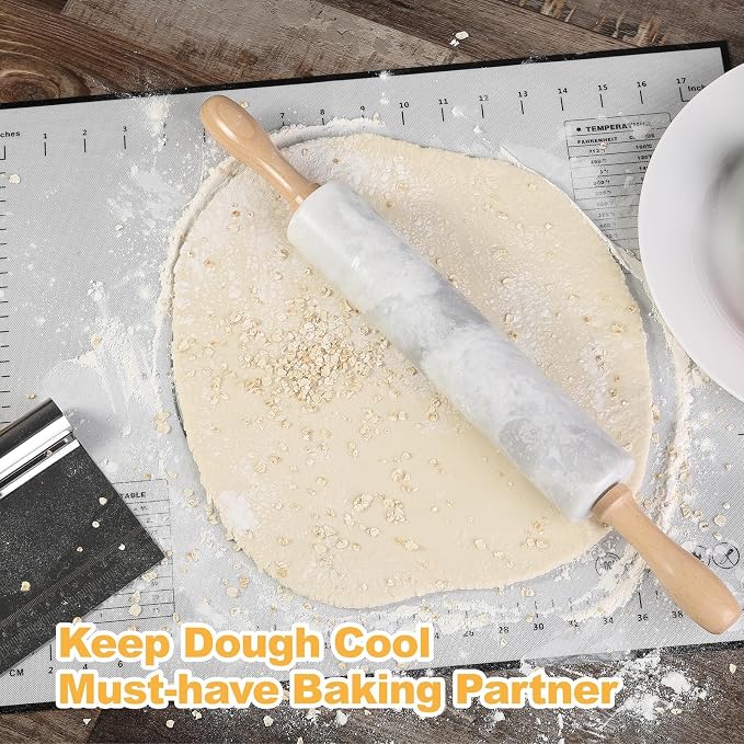 African Natural Marble Rolling Pin, Non-Stick Polished Dough Roller, Pasta, Dumpling, Fondant, Pie Crust, Bread, Pizza Dough, Kitchen Baking Pastry Tools with Mat/Scraper(Grigio Fantasy) - Image 6