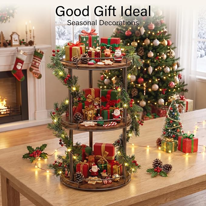 10'' Rotating Spice Rack, 3-Tier Lazy Susan Turntable Organizer | Wooden, for Cabinet, Table Top, Kitchen Countertop, Pantry, Bathroom, Vanity, Home Decor - Image 4