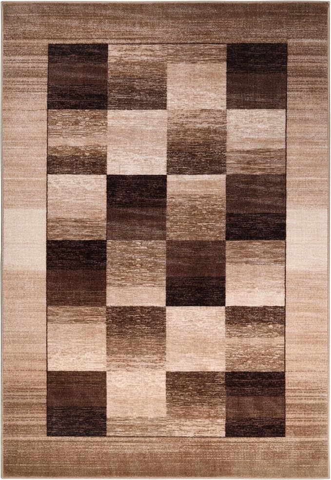 Superior Indoor Non-Slip Area Rug, Rustic Floor Decor, Color Block Rug for Living Room, Bedroom, Office, Kitchen, Dining, Washable Rugs, Foam Back, Lockwood Collection, 8' x 10', Chocolate by SUPERIOR