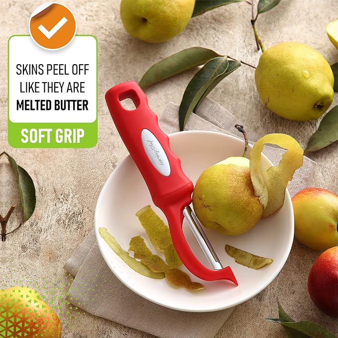Spring Chef Swivel Vegetable Peeler for Kitchen with Soft Grip Handle, Red | Premium Potato Peeler w/ Ultra Sharp Stainless Steel Blades, Multifunctional Veggie Peeler for Apple, Carrot, Cucumber, Fruit - Image 4