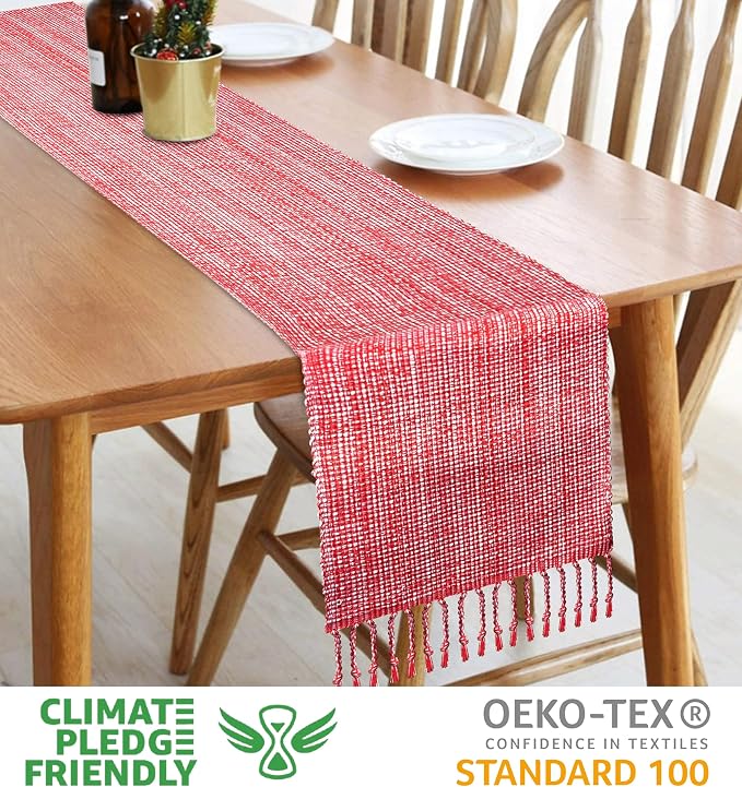 Urban Villa Two Tone Table Runner Cotton Quality 14x72 Red/White - Image 2