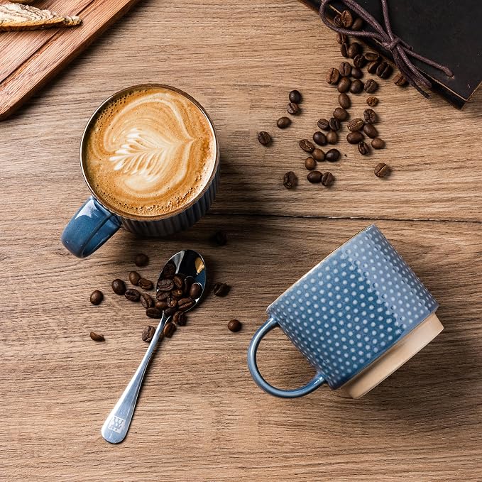 GBhome 12 OZ Stackable Coffee Mugs Set of 6, Ceramic Coffee Cups Set | 3 Assorted Designs, Embossed Mugs with Texture Patterns for Tea/Latte/Cappuccino, Dishwasher&Microwave Safe - Image 2